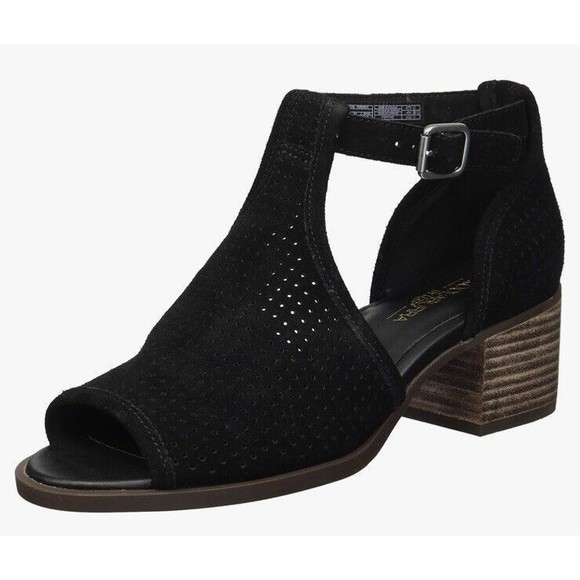 Koolaburra By UGG Women's Ashlyn Suede Heeled Peep Toe Sandals Shoes Black Sz 6 - Picture 1 of 15